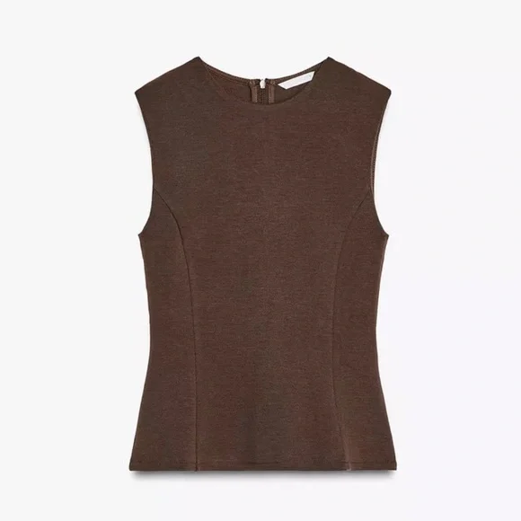 Zara Interlock Peplum Top & Pants Set Dark Brown Size Medium NWT - Picture 6 of 10